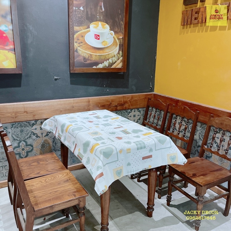Khăn trải bàn nhựa PVC hoạ tiết tim chống thấm nước, dày dặn