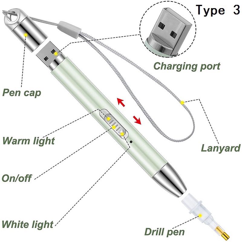 1 bộ bút đính đá có đèn LED dùng làm tranh đính đá DIY