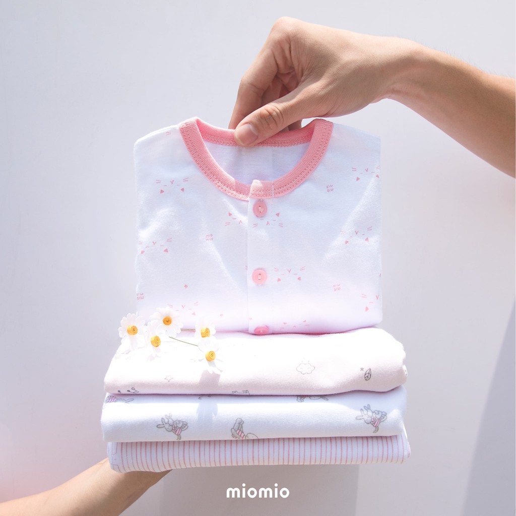 Bộ dài tay cài giữa sơ sinh Miomio 100% cotton mỏng mát