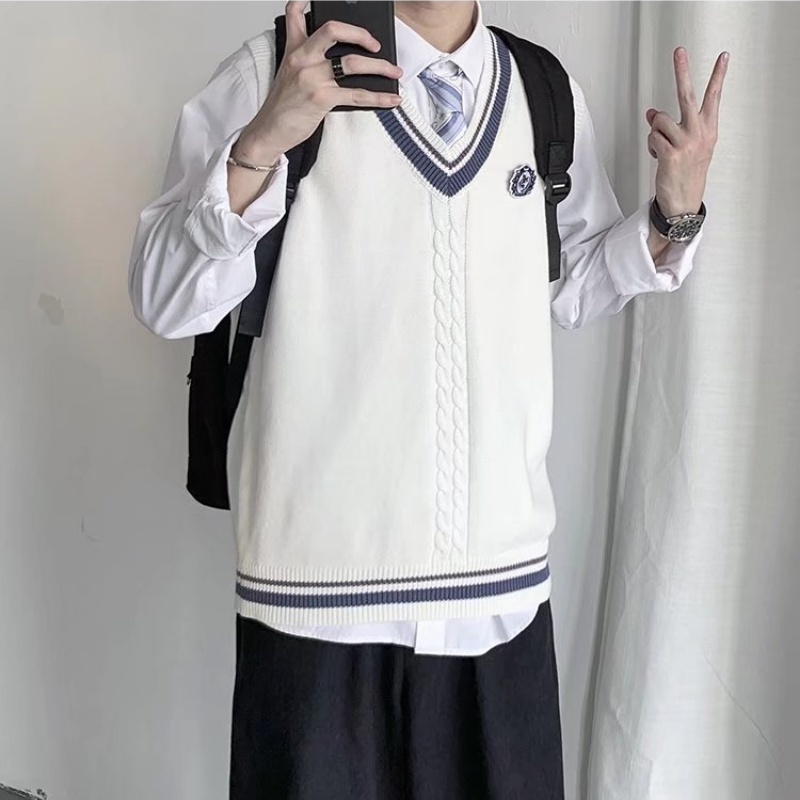 Áo Len Không Tay Cổ Chữ V Dáng Rộng Rãi Thời Trang Mùa Thu Phong Cách Hàn Quốc Sành Điệu Cho Nam Và Nữ