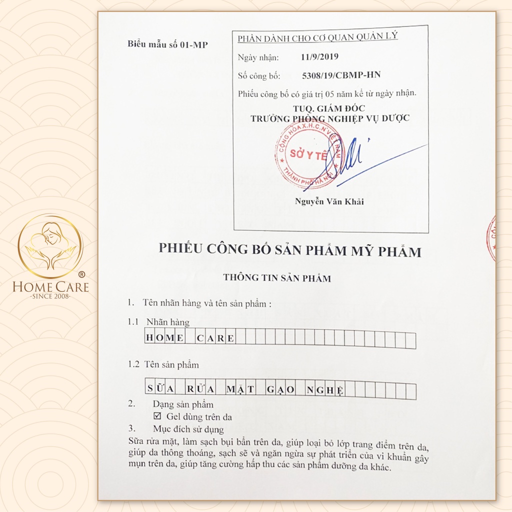 Sữa rửa mặt Gạo nghệ Home Care từ cám gạo, nghệ và tinh chất nano vàng giúp làm sạch da, sáng da, mịn da 100ml