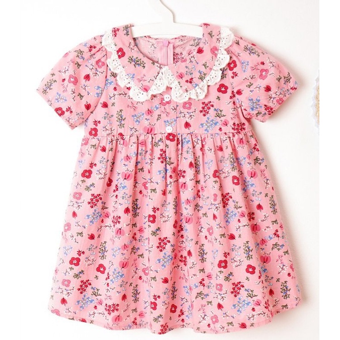 Váy hoa cổ phối ren trắng xinh xắn dành cho bé gái 8-18kg mã VH007