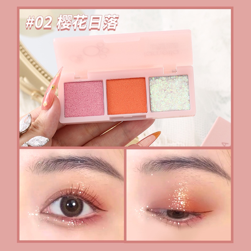 Phấn mắt Lameila, bảng phấn mắt 3 ô mini nôi địa trung tông nâu cam hồng C18 - Sammi beauty