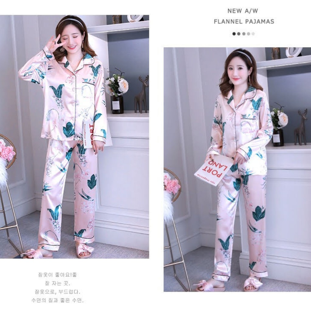 Đồ bộ pijama lụa satin cao cấp quần dài áo tay dài hoạ tiết sinh động sang trọng mặc ngủ mặc nhà