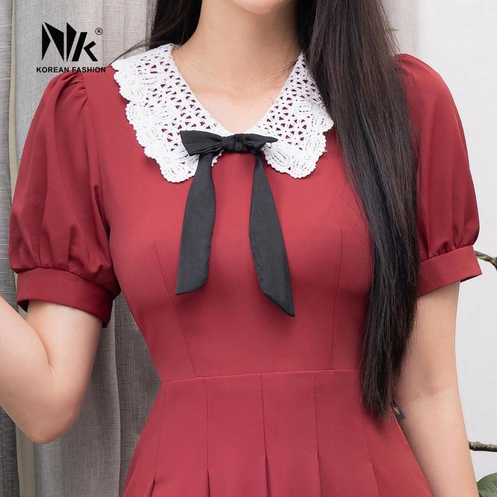 Đầm Xòe Xếp Ly Phối Nơ Cổ NK Fashion Chất Liệu Vải Cao Cấp, Tôn Dáng, Thiết Kế Thanh Lịch, Hiện Đại NKDV2202006