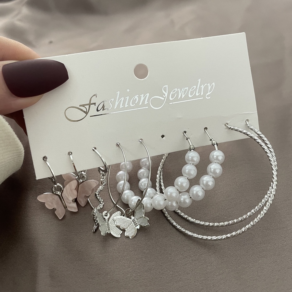 Set 5 đôi khuyên tai GMAI hình bướm và ngọc trai thời trang cao cấp cho nữ