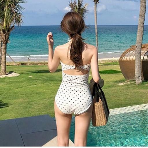 [Baywellfashion]Đồ bơi một mảnh cột dây hoạ tiết chấm bi đáng yêu cho phái nữ | BigBuy360 - bigbuy360.vn