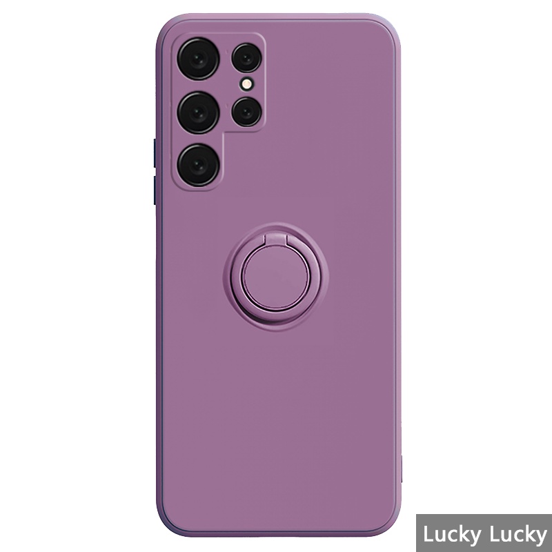 Ốp Điện Thoại Silicon Dẻo Màu Trơn Kèm Giá Đỡ Nhẫn Cho Samsung Galaxy S22 Ultra