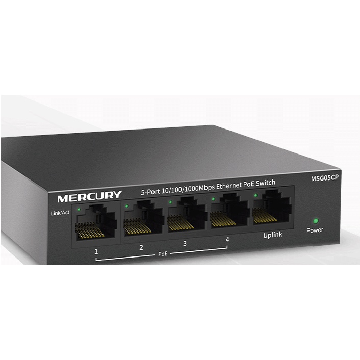 ✅ Switch POE af - 5 port Full Gigabit Mercury MSG05CP 43W Vỏ Thép - cấp nguồn poe wifi , camera