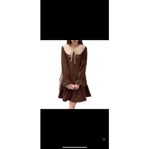 Váy nhung tăm dài tay dáng đuôi cá cổ bèo ngang Ulzzang | BigBuy360 - bigbuy360.vn