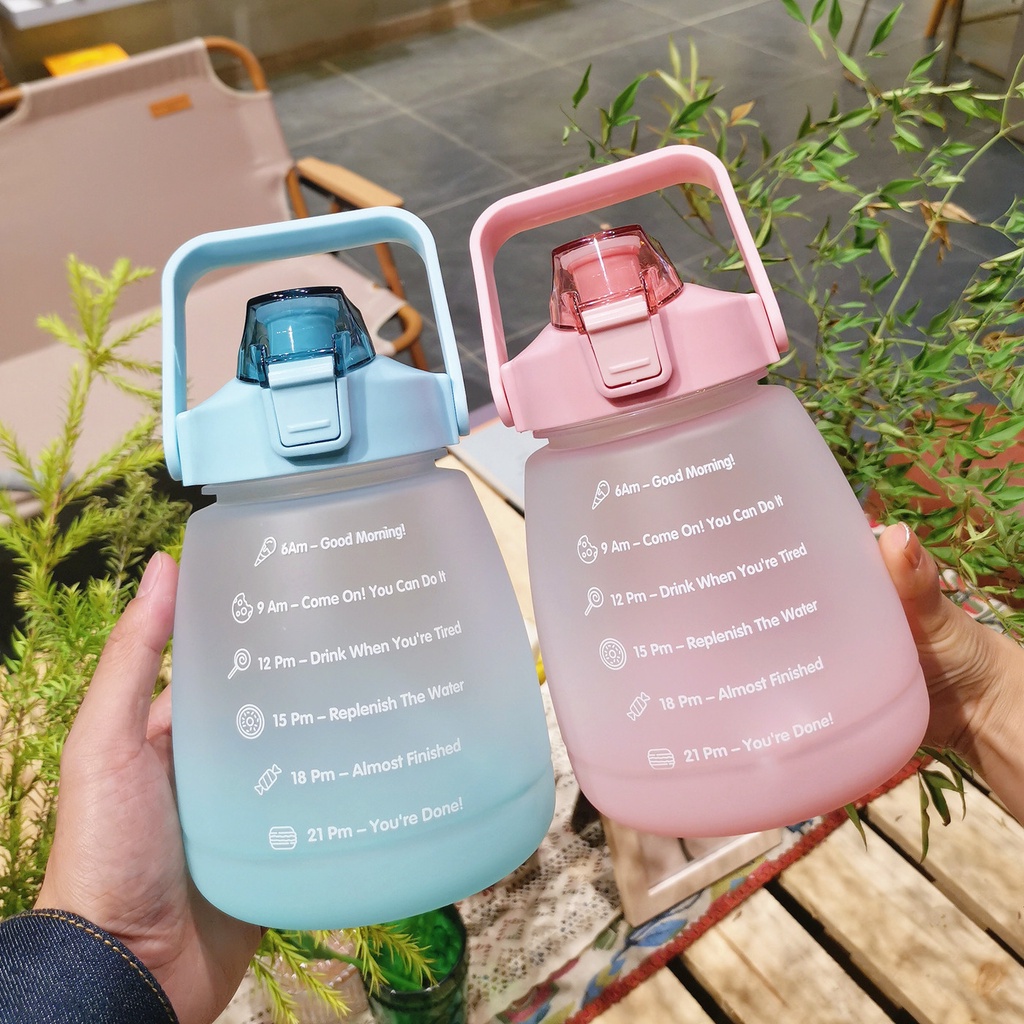 Bình nước chia vạch 1300ml , bình đựng nước 1.3l nhắc nhở uống nước sắc màu