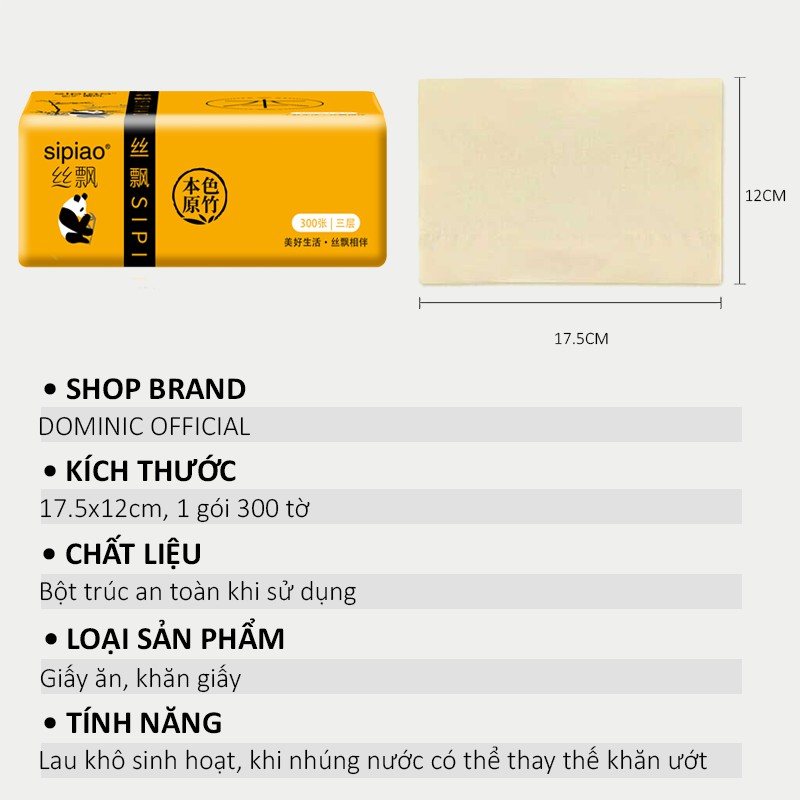 Giấy Ăn Gấu Trúc Sipiao Khô Rút Đa Năng Gói 300 Tờ Siêu Dai Thấm Nước Chính Hãng An Toàn Cho Sức Khỏe