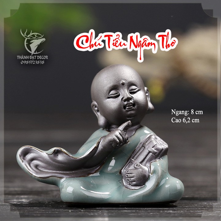 Tượng Gốm Sứ mini Tráng Men Hình Chú Tiểu và Lão Tử Trang Trí Tiểu Cảnh, Cây Bonsai, Cây Cảnh, Hòn Non Bộ, Hồ Thủy Sinh