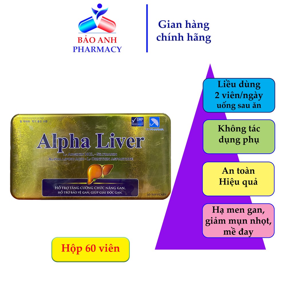 Viên bổ gan, giải độc gan cao cấp giúp mát gan, hạ men gan, giảm mụn, tránh mề đay, ngứa, giải rượu - Alpha Liver 60viên