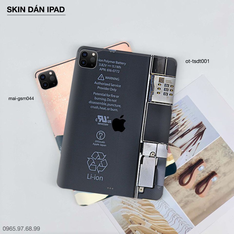 Skin dán iPad in hình pin trong suốt - tsdt002 (inbox mã máy cho Shop)