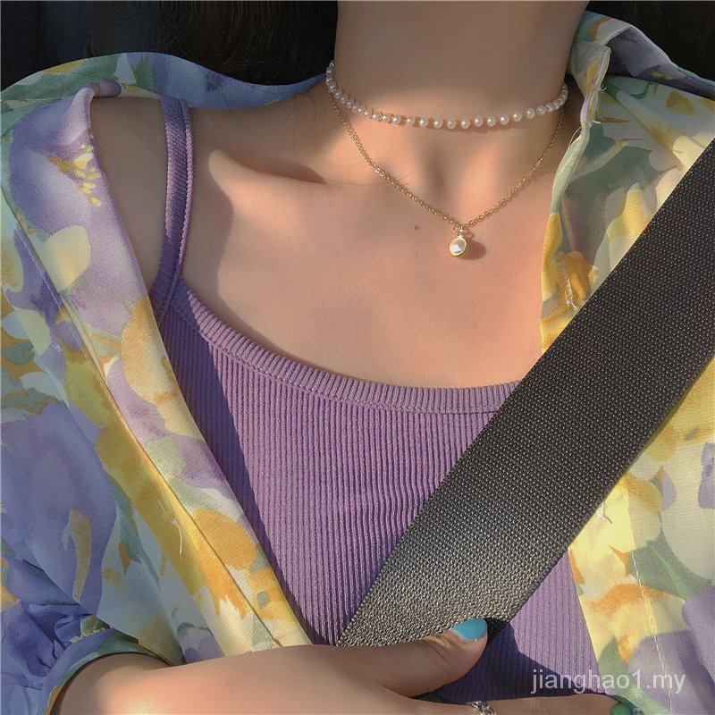 Vòng Cổ Choker 2021 Đính Hạt Ngọc Trai Thanh Lịch Phong Cách Mùa Hè Mới