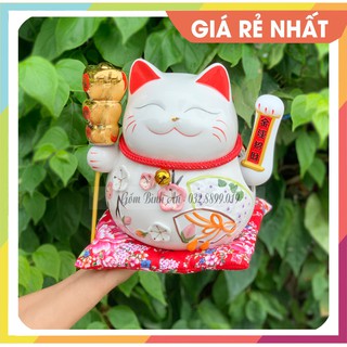 (MÈO THẦN TÀI 25 CM HOA VĂN XIÊN ĐỎ VÀNG ) Mèo vẫy tay chất lượng hàng cao cấp rẻ đẹp, chất lượng!