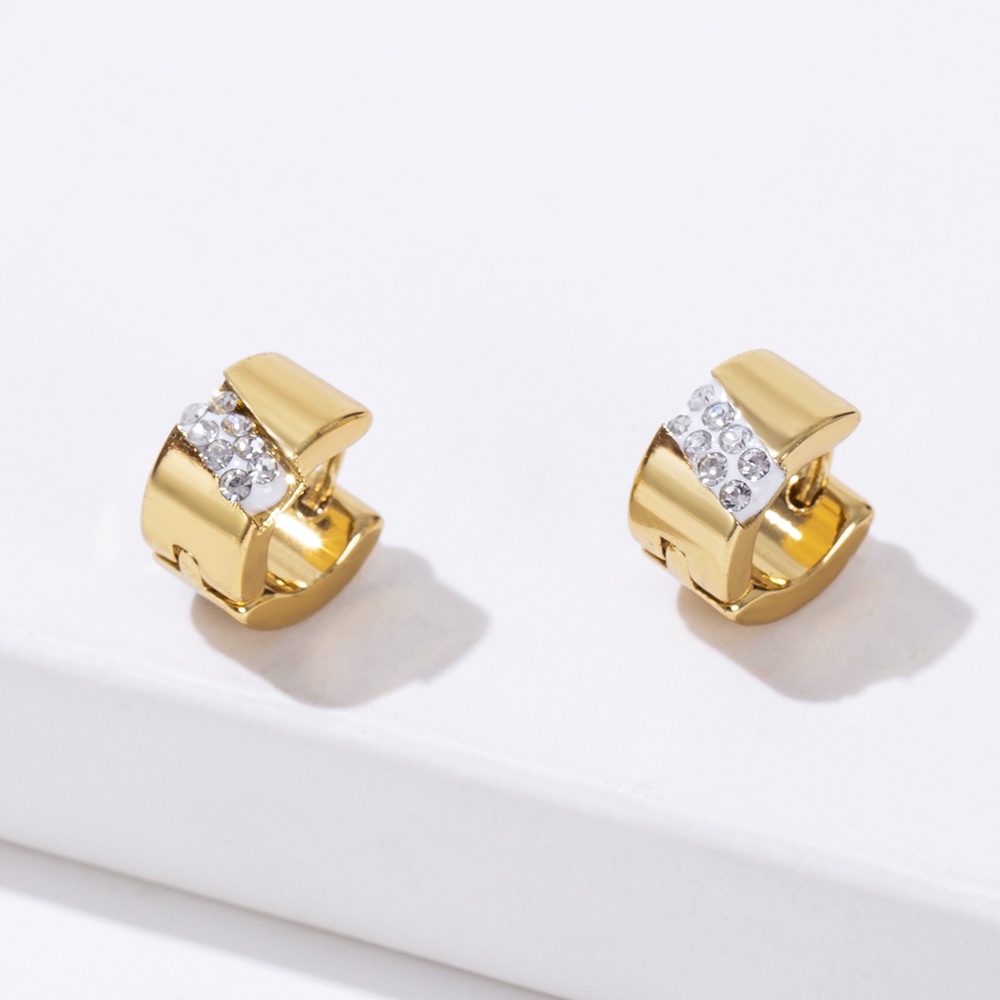 Khuyên Tai Tròn Nhỏ Đính Đá Bằng Thép Không Gỉ Phong Cách Hip hop Cho Nam Nữ