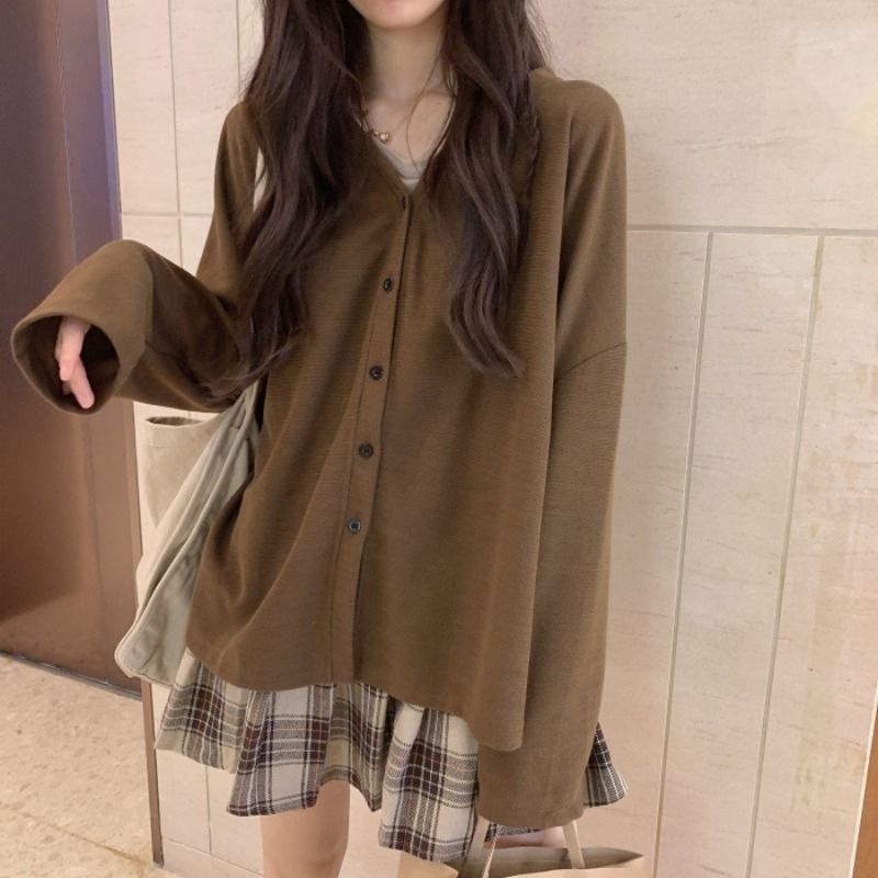 Áo Khoác BH Len Tay Dài Cổ Chữ V plus size Thời Trang Mùa Đông Cho Nữ