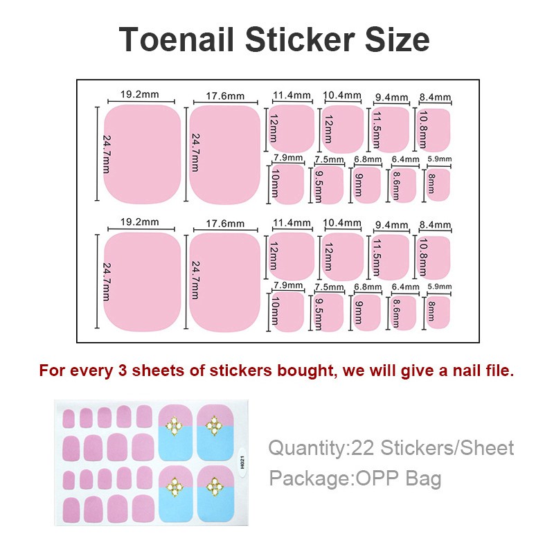 [Hàng mới về] Set 22 miếng dán móng chân 3D thời trang DIY H021-040