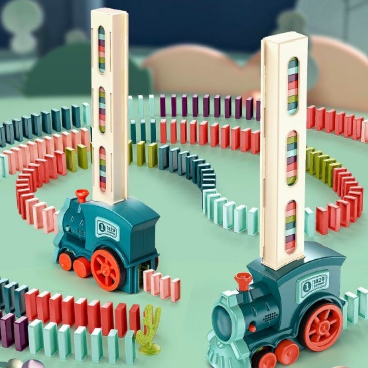 Xe đồ chơi tàu hỏa, xe lửa xếp domino tự động phát nhạc cho bé