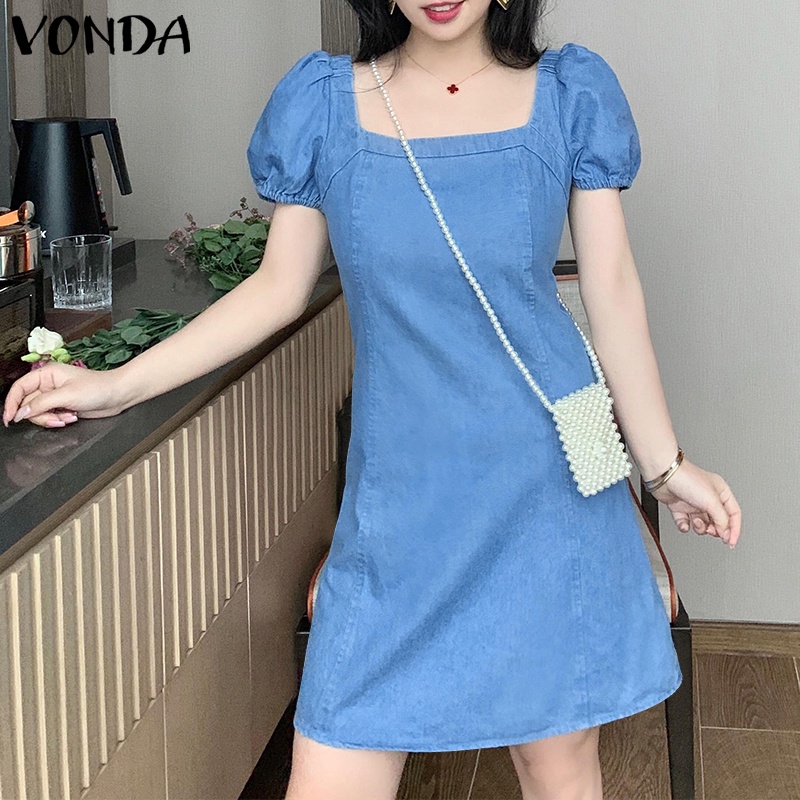 Đầm Vonda tay ngắn cổ vuông thời trang mùa hè phong cách Hàn Quốc cho nữ