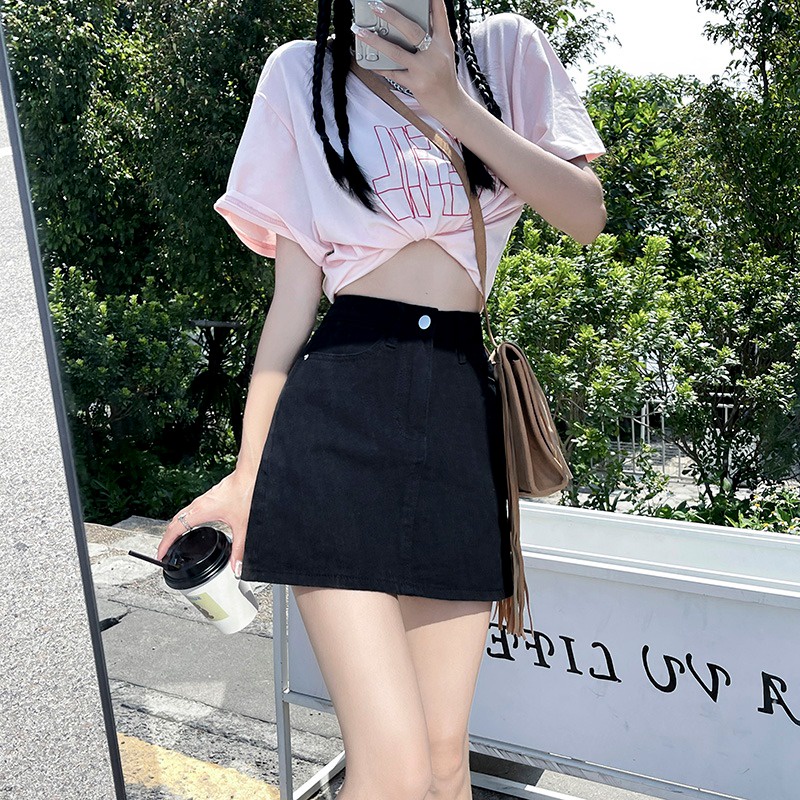 Chân váy jean Chữ A Lưng Cao Phong Cách Hàn Quốc Thời Trang Mùa Hè Cho Nữ