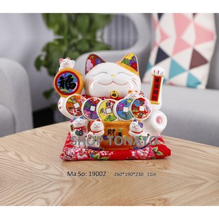 MÈO THẦN TÀI, MÈO MAY MẮN MANEKI NEKO 19002 VẪY TAY CAO 23CM