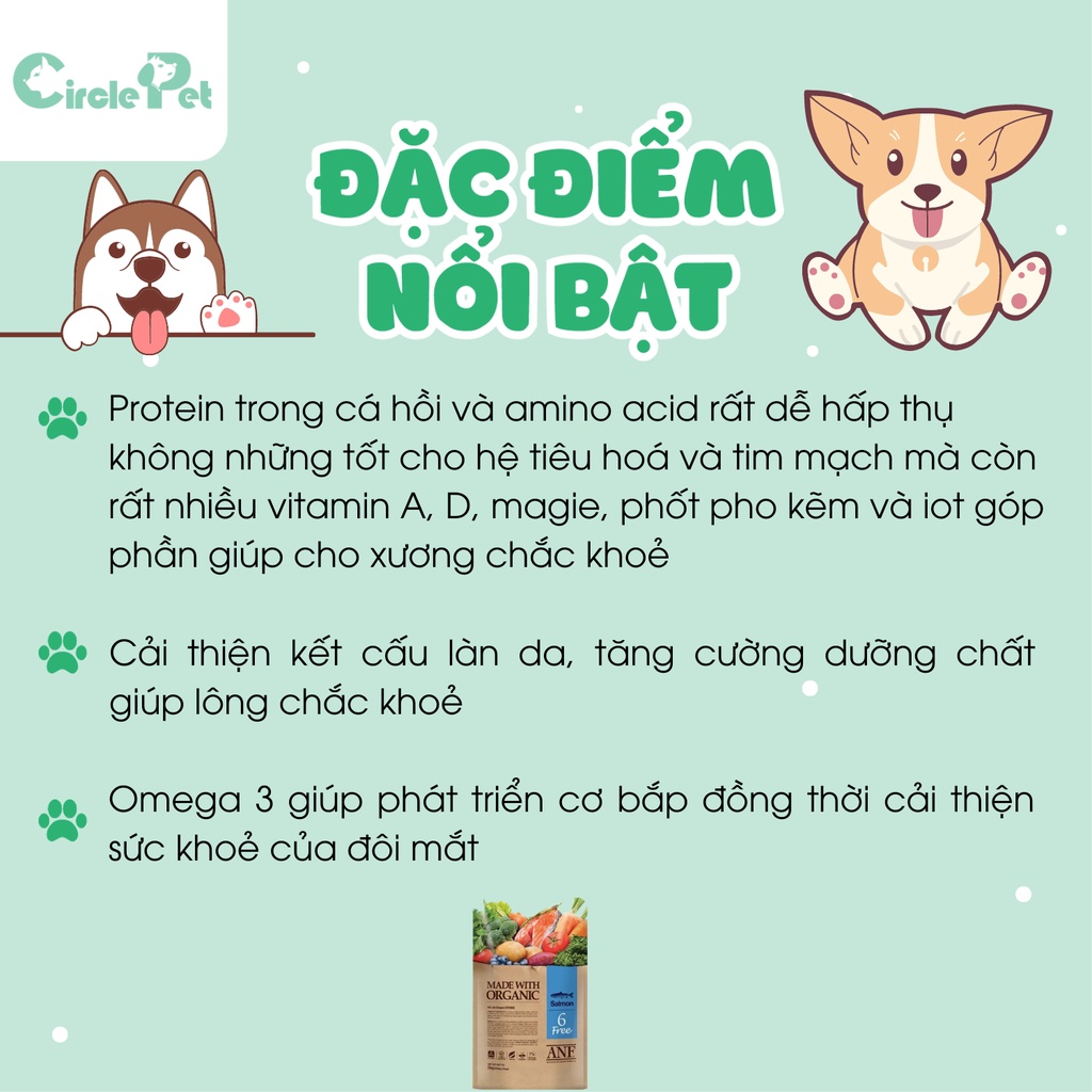 Thức Ăn Hạt Hữu Cơ Cho Chó ANF 6FREE Organic Salmon Thơm Ngon Nhiều Hương Vị 2kg/6kg - Circle Pet
