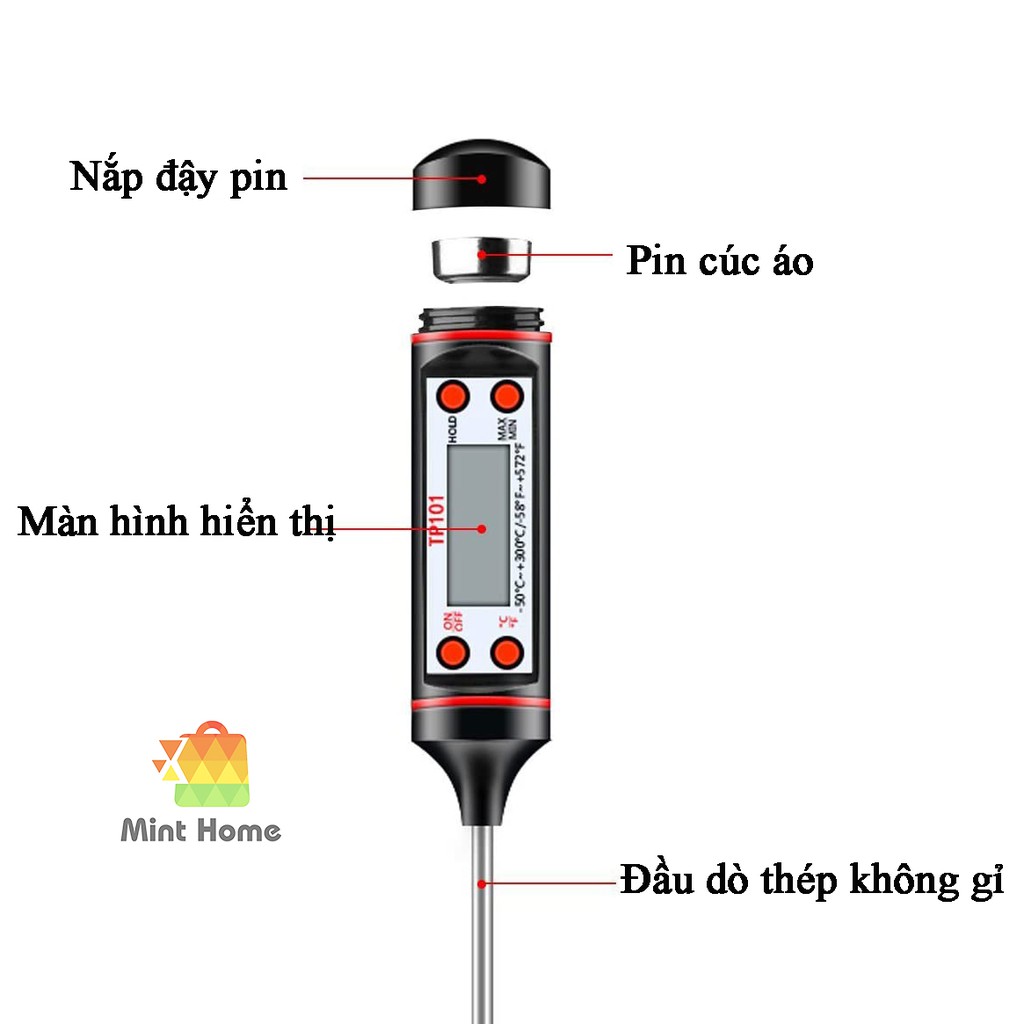 Nhiệt kế điện tử đo nước pha sữa cho bé, trẻ em, đo nhiệt độ thực phẩm nấu ăn, làm bánh, dầu, tắm cho phòng bếp