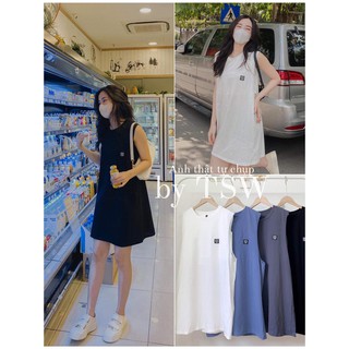 Váy tanktop, đầm ba lỗ nữ dáng suông thêu logo bò sữa kèm quây không lộ form rộng - The Sweater Weather