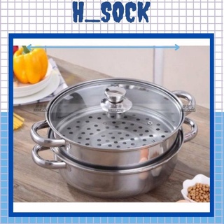 Nồi Xửng Hấp 2 Tầng Đa Năng 28cm Vung Kính Tiện Lợi