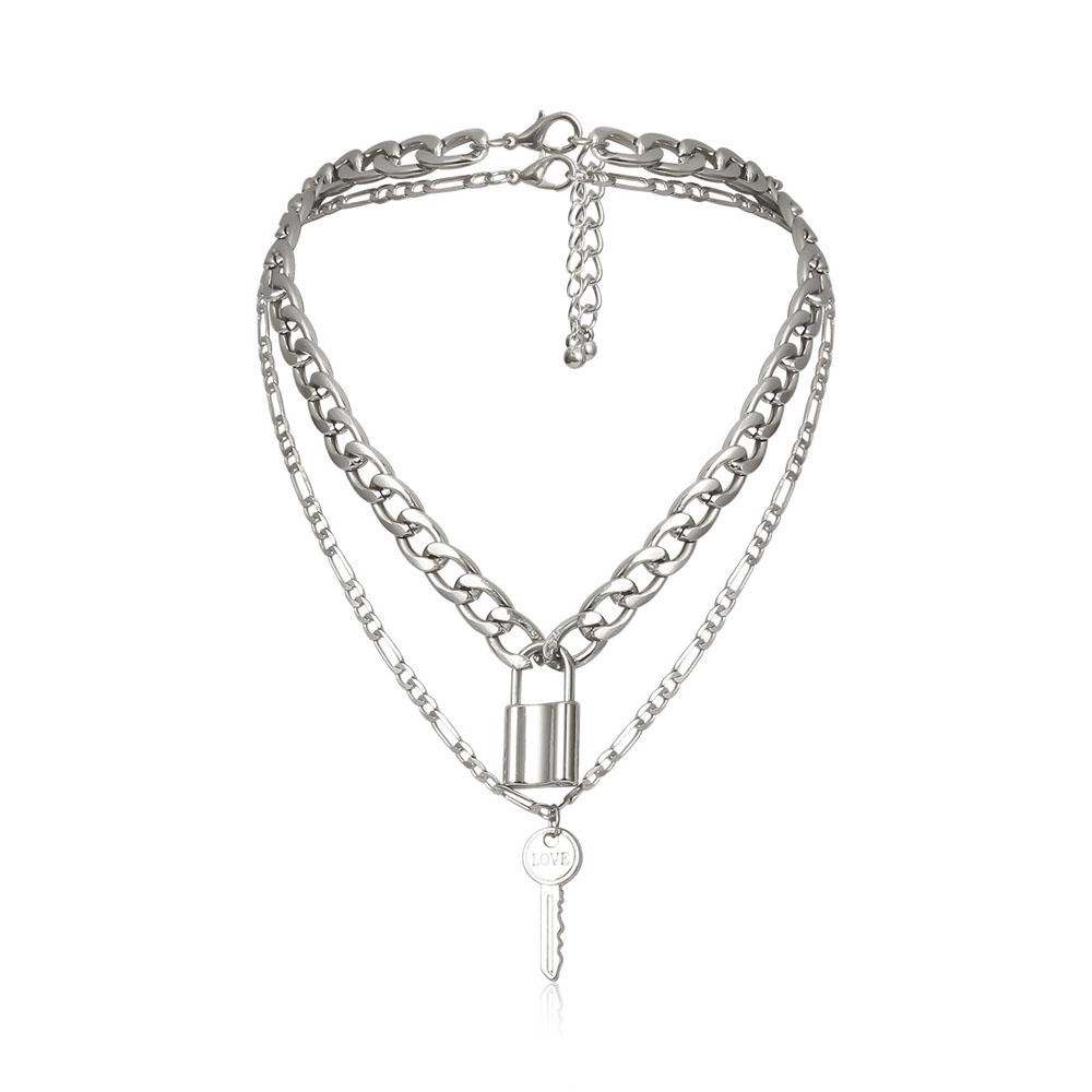 Dây Chuyền Nhiều Lớp Mặt Ổ Khóa Thời Trang Vintage