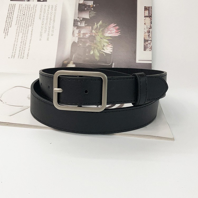 Thắt lưng unisex mặt chữ nhật BROO màu đen phong cách basic, dây nịt da pu bản 2.8cm đơn giản cho nam nữ