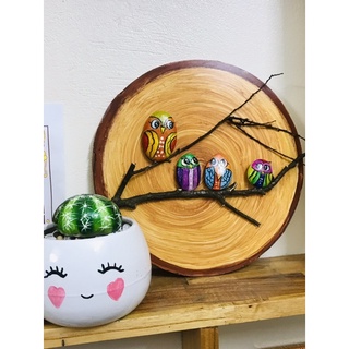 Tranh cú mèo - handmade đá cuội