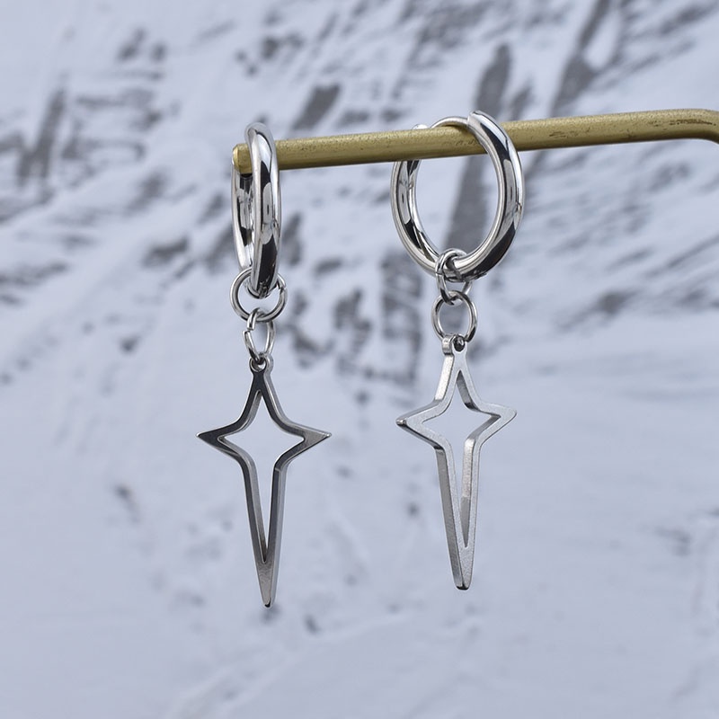 Khuyên Tai Tròn Hình Ngôi Sao Chữ Thập Thời Trang Nam Nữ Merin Gre Earing Màu Bạc Đẹp Cá Tính Titan Không Gỉ