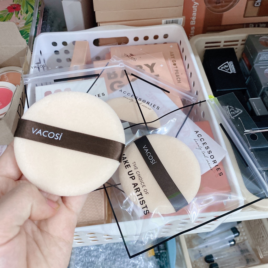 Bông phấn phủ Vacosi 1 chiếc siêu mềm mịn bám phấn, set 1 chiếc bông tán phấn VACOSI, Dặm Phấn  Flocking Puff