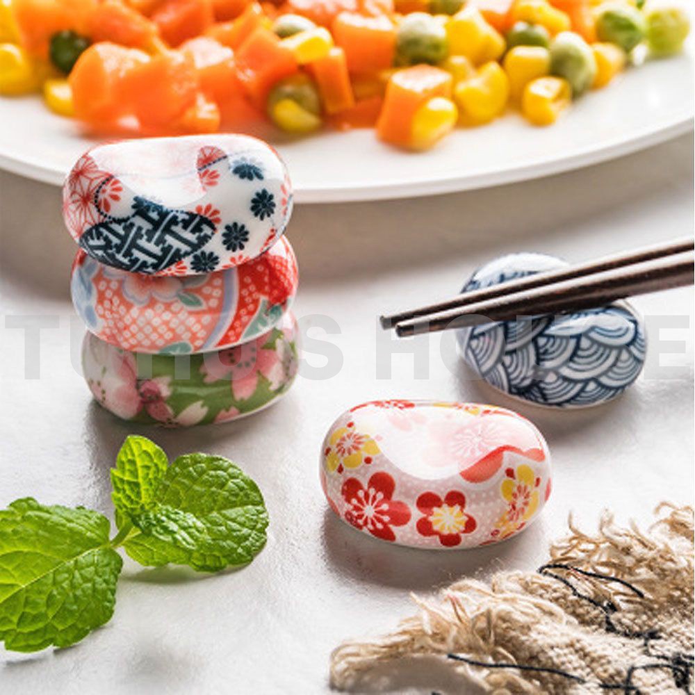 Gác đũa phong cách Nhật Bản bằng gốm sứ, phụ kiện họa tiết Nhật Bản trang trí bàn ăn - HUNONA