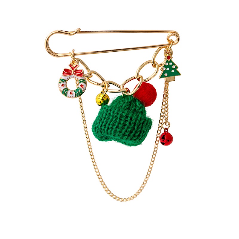 Ghim cài áo QIHE JEWELRY hình nón ông già Noel màu đỏ/ xanh lá làm quà tặng cho bạn bè