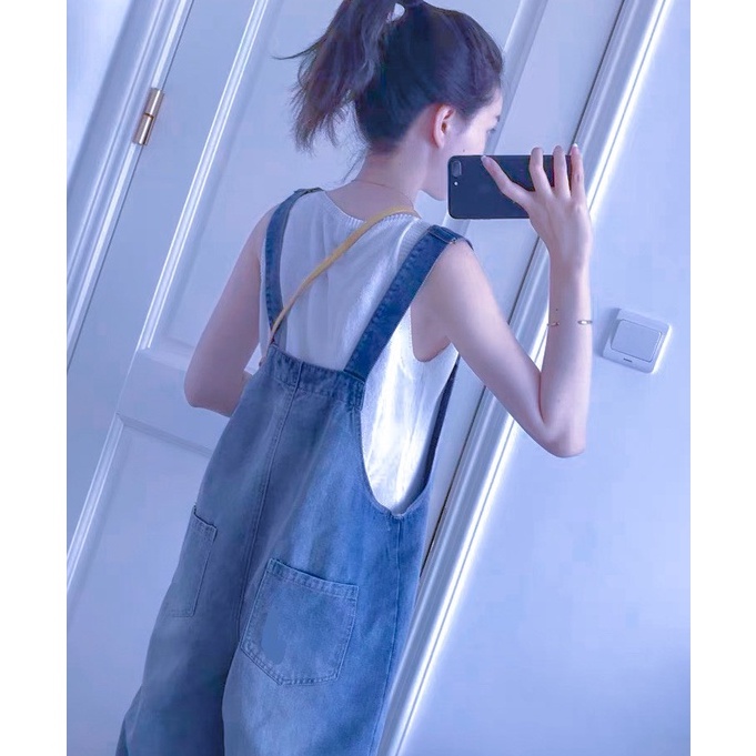Yếm jean nữ dài dáng baggy mẫu mới màu xanh cao cấp King168 M1
