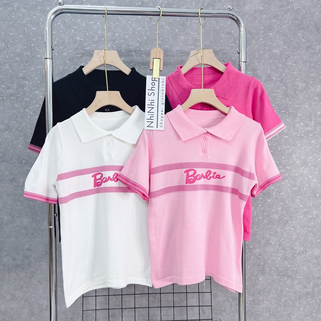 Áo polo len ngắn tay cài cúc phối màu, Áo len cổ bẻ in chữ Barbie AL7803 - NhiNhi Shop | BigBuy360 - bigbuy360.vn