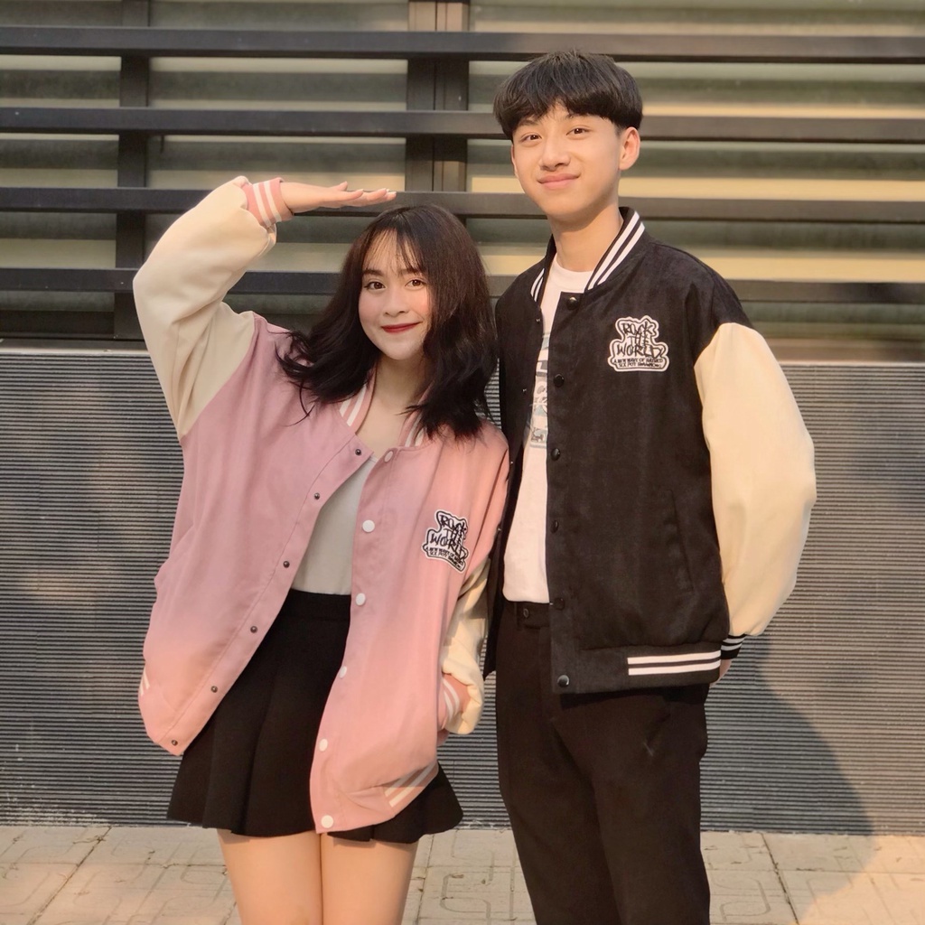 Áo khoác bomber varsity nam nữ ROCK THE WORLD 2 lớp Ulzzang Unisex | chống nắng | form rộng - Gooan