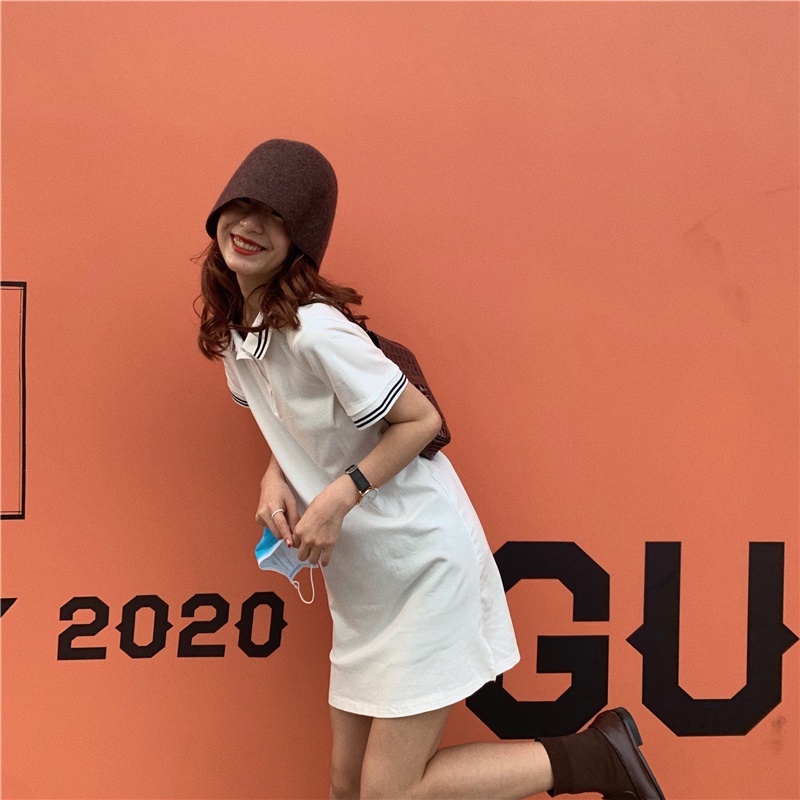 Đầm Cotton Ngắn Tay Cổ Polo Thời Trang Hàn Quốc Cho Nữ