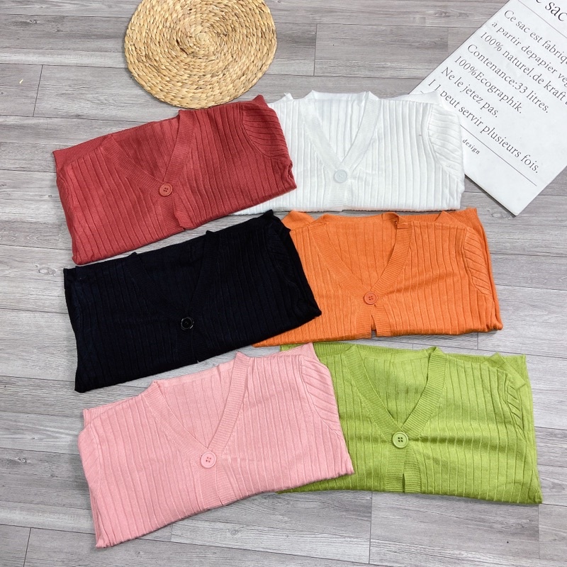 Áo Khoác Len Tăm Cardigan Croptop QC Dài Tay 3 Cúc