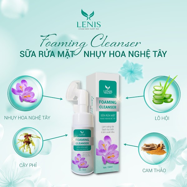 Sữa Rửa Mặt Thiên Nhiên, Giảm Mụn Ẩn, Da Dầu Mụn, Lenis - Foaming Cleanser Chiết Xuất Nhụy Hoa Nghệ Tây [150m]