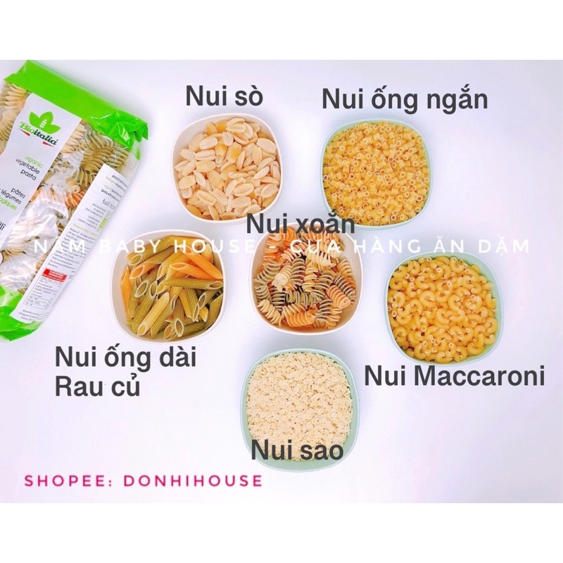 | Tách lẻ| Nui hữu cơ cho bé ăn dặm - nui xoắn, nui kitty, nui hình thú, nui ống 100gr