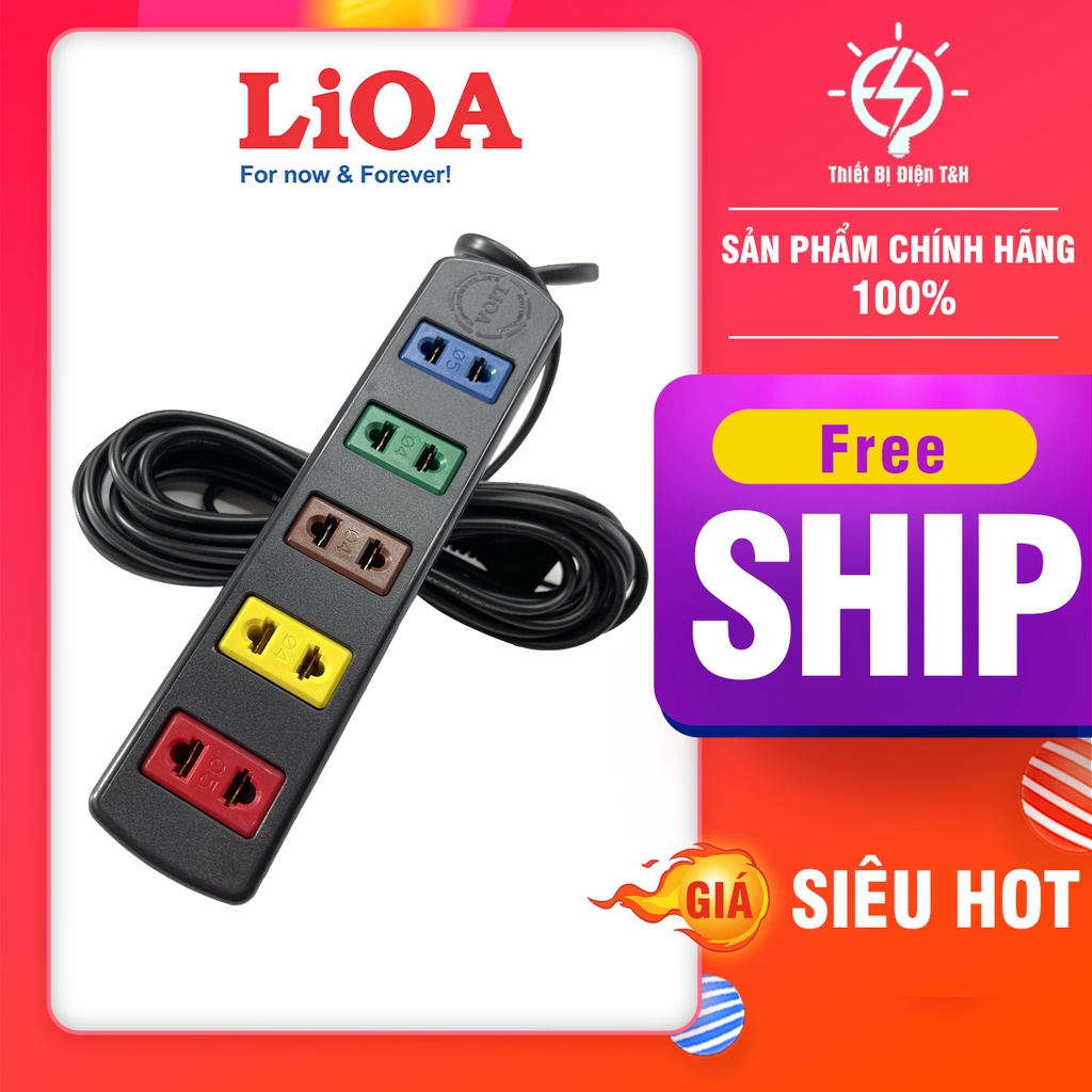 Ổ cắm điện LIOA, 5 ổ cắm, chịu tải 1000W, dây dài 3 mét, 5 mét 5TC3-2 - 5TC5-2 - Thiết Bị Điện T&amp;H