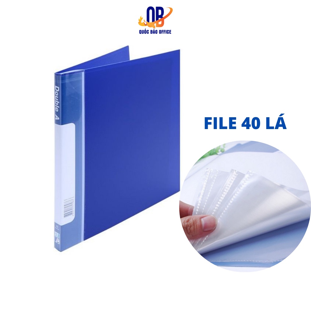 Bìa nhựa, File đựng tài liệu A4 Double A 40 lá cao cấp, dùng cho văn phòng - Màu Xanh Dương - 1 chiếc