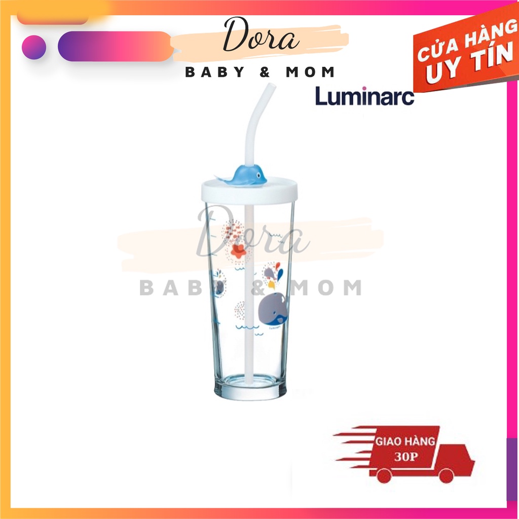 Ly Thủy Tinh Chia Vạch Chịu Nhiệt Có Ống Hút Luminarc 425ml - Cốc Thủy Tinh Thay Đổi Màu Sắc Cao Cấp