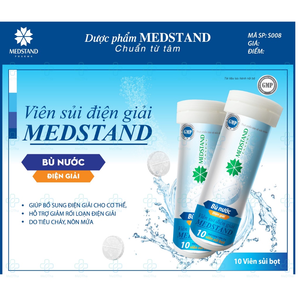 Viên Sủi Điện Giải Medstand - Oresol, bù nước và chất điện giải, dùng sau khi chơi thể thao, bị sốt, mất nước (10 viên)